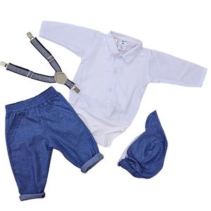 סט 4 חלקים לברית מילה: בגד גוף, מכנס, שלייקס וכובע - מראה ניו בורן אלגנטי לצילומים