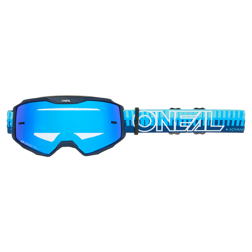 משקפי אופנוע O'Neal B-10 STRIPED דגם 6029-033 בצבע כחול עם עדשה Radium blue - משקפיים עם מסגרת קלאסית, ציפוי נגד אדים, רצועה מתכווננת ותקן EN 1938 לרכיבת MX ו-MTB בטוחה