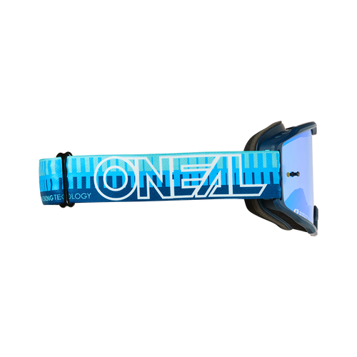 משקפי אופנוע O'Neal B-10 STRIPED דגם 6029-033 בצבע כחול עם עדשה Radium blue - משקפיים עם מסגרת קלאסית, ציפוי נגד אדים, רצועה מתכווננת ותקן EN 1938 לרכיבת MX ו-MTB בטוחה