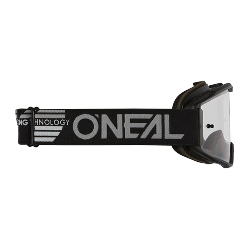 משקפי אופנוע O'Neal B-10 SOLID דגם 6029-000 בצבע שחור עם עדשה שקופה - משקפיים עם מסגרת קלאסית, ציפוי נגד אדים, רצועה מתכווננת ותקן EN 1938 לרכיבת MX ו-MTB בלילה ובתנאי תאורה חלשה
