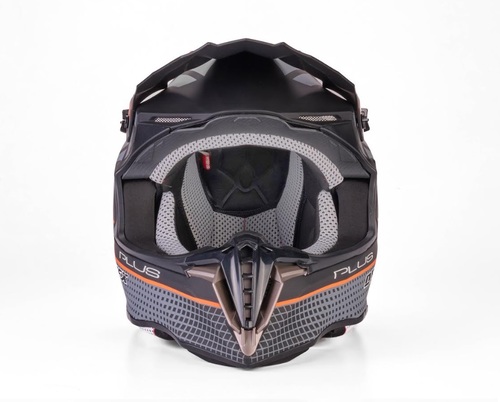 קסדת אופנוע DFX MX806 בצבע כתום אפור שחור עם עטפת ABS תרמופלסטי - קסדה עם ריפוד QUICK DRY, 2 כונסי אוויר קדמיים, פתחי פליטה אחוריים ותקן ECE 22.05 לרכיבת שטח בטוחה