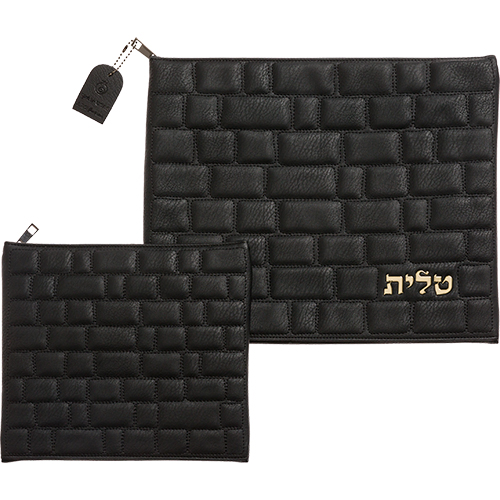 סט טלית תפילין דמוי עור "כותל" עם הבלטה "טלית" 