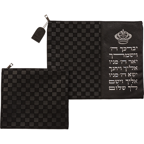 סט טלית תפילין דמוי עור אותיות בולטות "יברכך" כסף