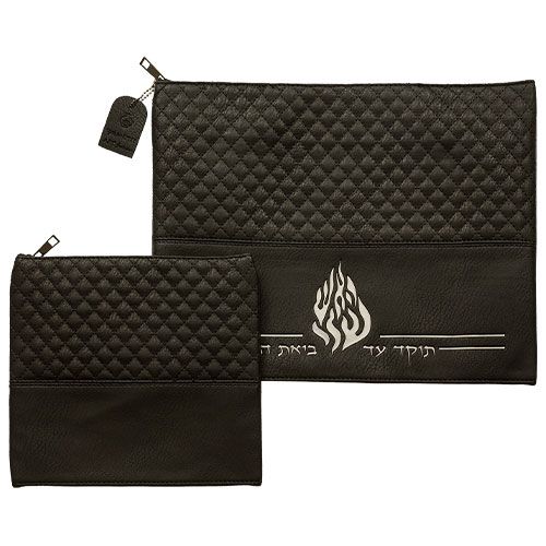 סט טלית תפילין דמוי עור שחור עם הבלטה 