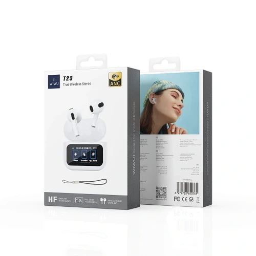 אוזניות Bluetooth אלחוטיות WiWU T23 עם מסך תצוגה, מגע חכם וזיהוי אוזן אוטומטי