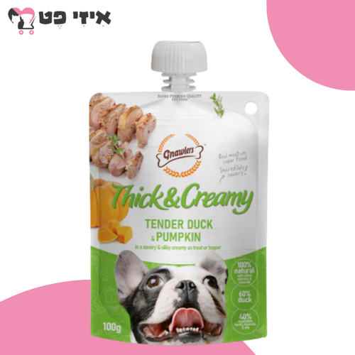 גנולרס מחית ליקוק בטעם ברווז ודלעת לכלב 100 גרם Gnawlers