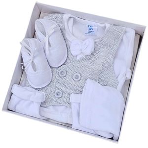 סט מהודר מקטיפה: חולצה, מכנס, ווסט, פפיון, כובע ונעלים - אפור