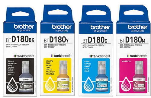 סט בקבוקי דיו מקוריים BROTHER BTD180 (כמות 7,500 דפים בשחור 5,000 דפים בצבע)