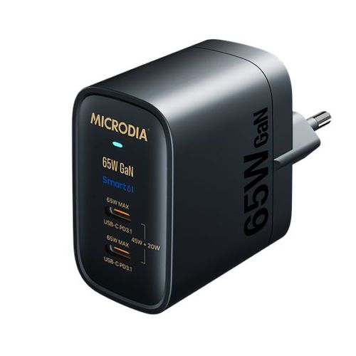 מטען מהיר (ראש) MICRODIA SmartCube GaN 65W שחור
