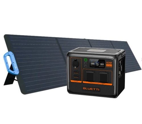 מארז תחנת כוח ניידת ופאנל סולארי Bluetti AC60P 600W + Bluetti 200W