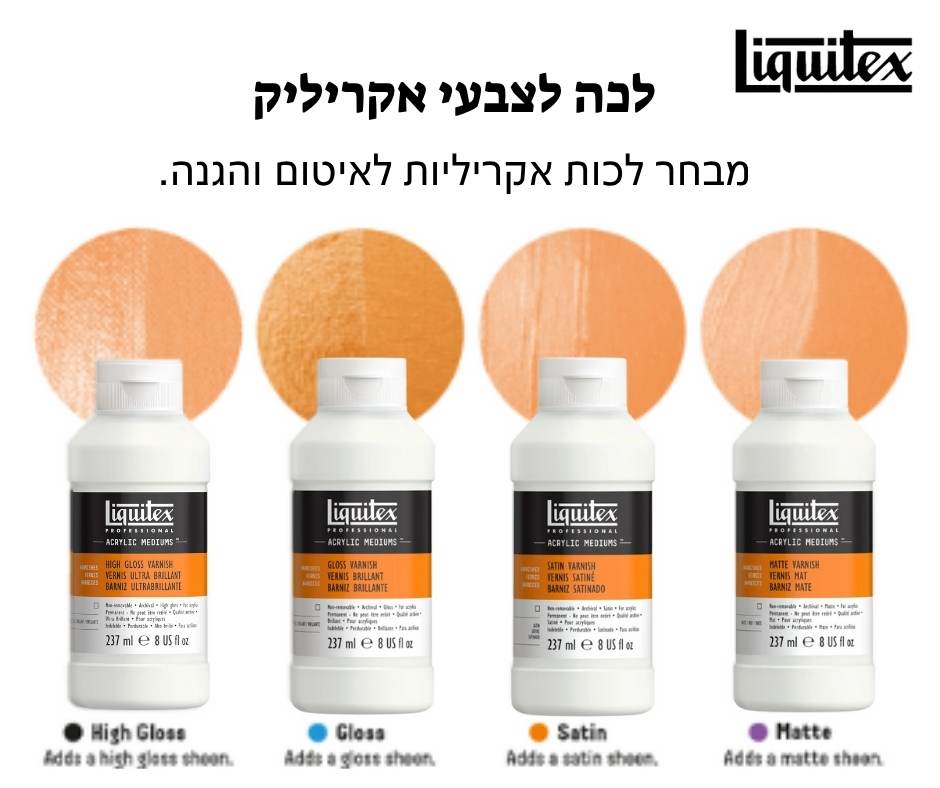 לכה מקצועית לצבעי אקריליק (237 מ"ל) - מגוון גימורים לבחירה