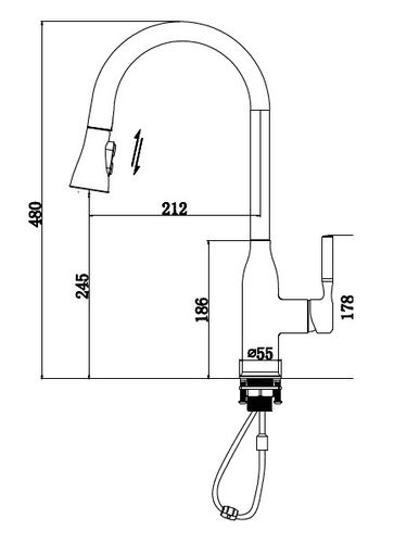 שירטוט ברז מטבח נשלף 1025B שחור מט SIVANOFIR