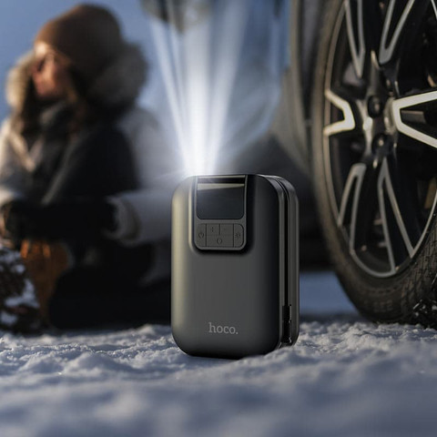 קומפרסור לניפוח גלגלים פנס וסוללת גיבוי 5,000mAh דגם HOCO S53