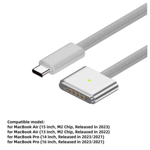 כבל טעינה מגנטי איכותי מסוג USB Type-C ל-Magsafe 1 בעוצמה של 100W PD
