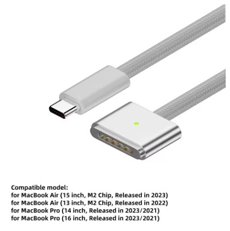 כבל טעינה מגנטי איכותי מסוג USB Type-C ל-Magsafe 1 בעוצמה של 100W PD