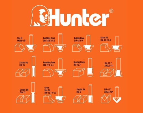סט כרסומים לרוטר (12 יח') בקופסת תצוגה תוצרת HUNTER 