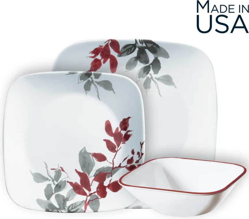 סט צלחות 18 חלקים מרובע קיוטו ליבס קורנינג | Corning Ware Kyoto Leaves