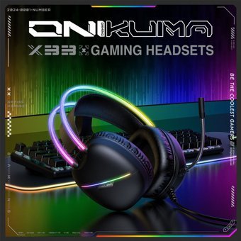 אוזניות גיימינג מקצועיות Onikuma X33 – תאורת RGB | חיבור Type-C עם מתאם USB