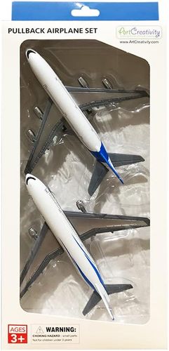 מארז 2 מטוסי נוסעים ממתכת (Die-Cast) עם מנגנון משיכה לאחור לנסיעה