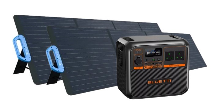 מארז תחנת כוח ניידת ושני פאנלים סולאריים Bluetti AC180P 1440Wh + Bluetti 200W