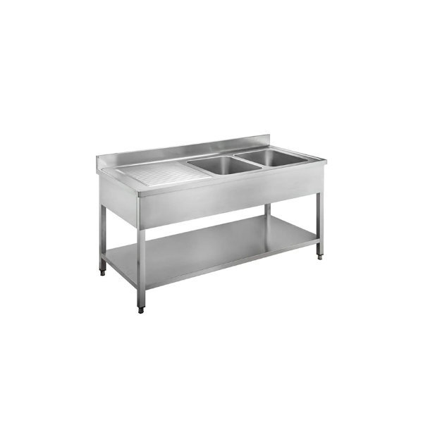 שולחן נירוסטה עם כיור כפול נירוסטה 180x40x85+10 צד ימין