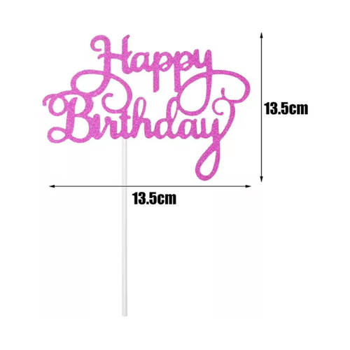 10 טופרים מנייר מנצנץ Happy Birthday צבע ורוד