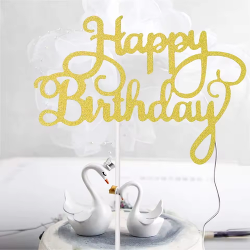 10 טופרים מנייר מנצנץ Happy Birthday צבע זהב