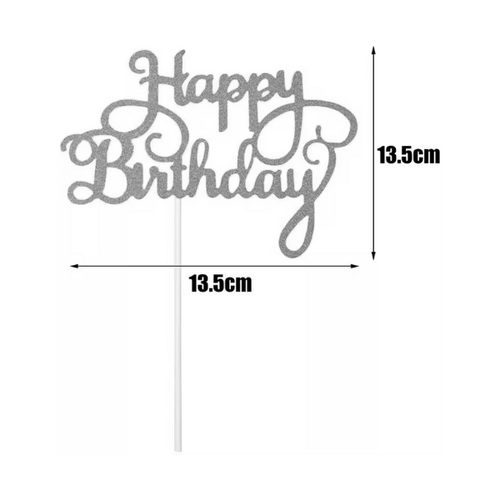 10 טופרים מנייר מנצנץ Happy Birthday צבע כסף