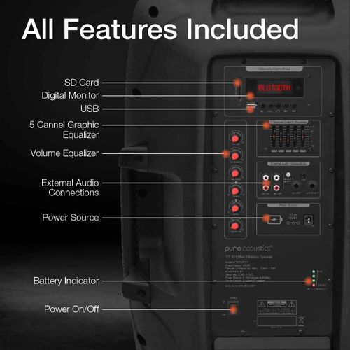 בידורית בלוטוס 400W עם 2 מיקרופונים אלחוטיים Pure Acoustics PMW-3015