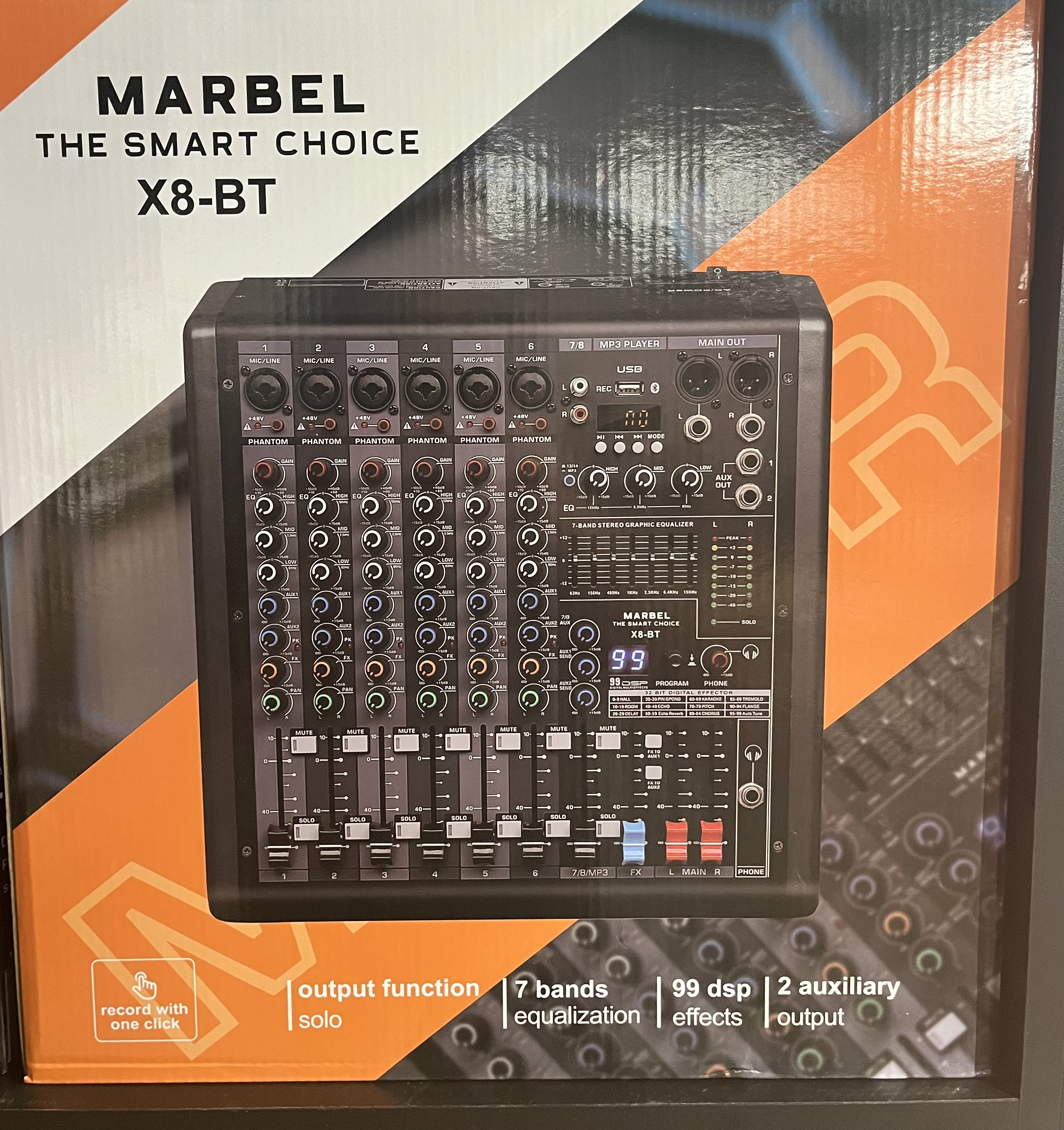 מיקסר 6 ערוצים קומבו + בלוטוס + מולטי אפקט MARBEL X8BT