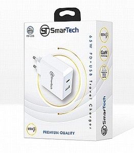 מטען קיר כפול PD+USB - 65W - דגם Sttc65w בטכנולוגיית GaN - חברת SmarTech - איכות מושלמת