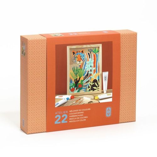 ערכת ציור DJECO Atelier 22 לגדולים מגיל 15 ומעלה וגם למבוגרים כוללת קנבס מודפס, צבעי אקריליק, מכחולים ומסגרת עץ