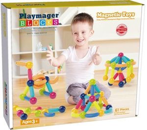 משחק הרכבה מגנטי בתלת מימד 61 חלקים צבעוניים - מוטות וכדורים פלימאגר