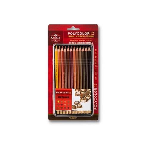 סט 12 עפרונות פוליקולור גווני חום KOH-I-NOOR Polycolr