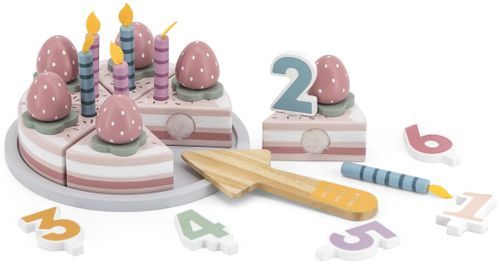 עוגת יום הולדת מעץ 26 חלקים עם נרות, תותים, מספרים, מגש ומרית PolarB