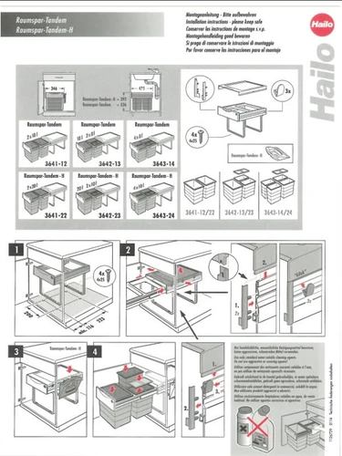 שרטוט ומידות פח נשלף 'קרגו' מתחת לכיור מטבח 36 (2X18) ליטר, לדלת 40 ס''מ, אפור Hailo 02