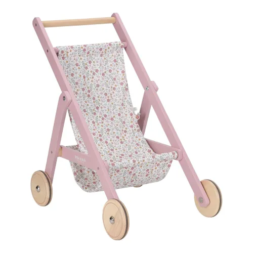 עגלת בובה טיולון מעץ של Little Dutch עם בד ורוד פרחוני