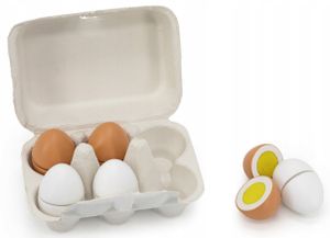 קרטון עם שישיית ביצים נחתכות מעץ למשחקי דמיון