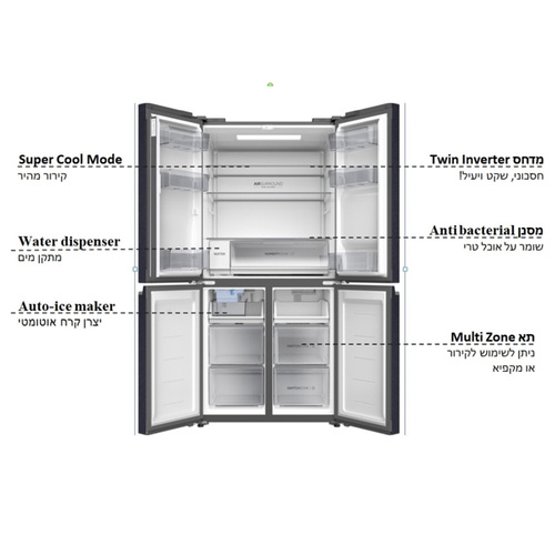 מקרר מקפיא תחתון 4 דלתות HAIER האייר HRF5800BS