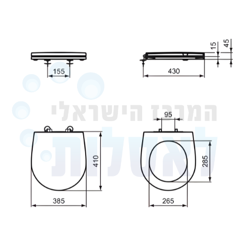 מידות מושב אסלה אידיאל סטנדרט Ideal Standard E002101 טריקה רגילה | לבן 