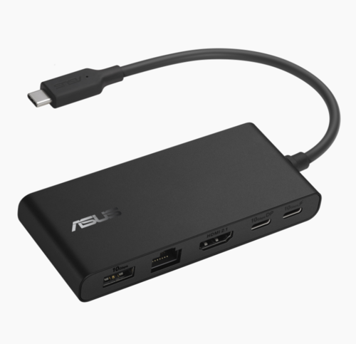 תחנת עגינה ASUS DC201 עם חיבור USB Type-C, תומכת בתצוגה כפולה 4K וכוללת HDMI, USB ו-LAN