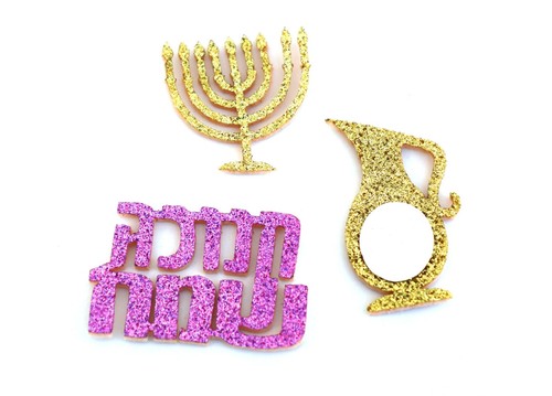 קישוטי שולחן סמלי החג גדולים מנצנצים דגם 'אור וצבע'