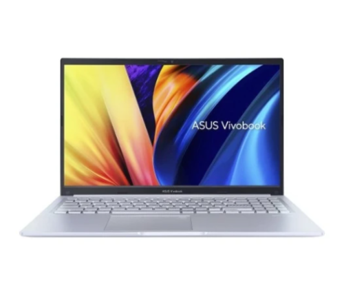 Asus VivoBook 15 פתוח על שולחן, עם תצוגת המסך ומקלדת
