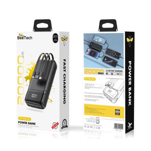 מטען נייד סוללת גיבוי ניידת טעינה מהירה BeeTech 20000mAh 22.5W שחור