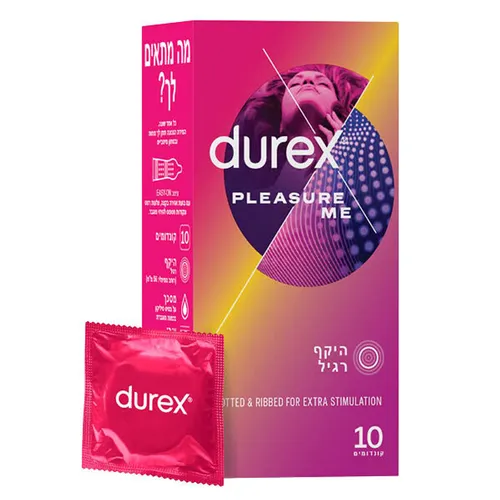 דורקס PLEASURE ME  קונדומים עם צלעות רטט ונקודות חספוס לגירוי מוגבר