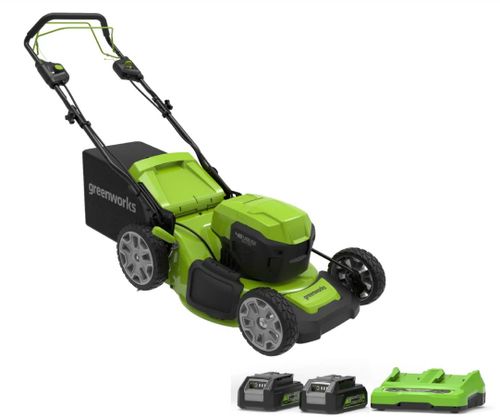 מכסחת דשא נטענת GREENWORKS דגם 99724-1 - מכסחת מקצועית עם מנוע Brushless 48V ונסיעה עצמית מתכווננת, רוחב כיסוח 46 ס