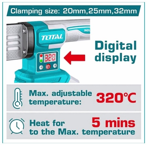 מלחם נטען אלחוטי 20V לצינורות פלסטיק Total - גוף בלבד