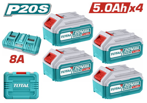 סט 4 סוללות 5Ah ומטען כפול Total 20V
