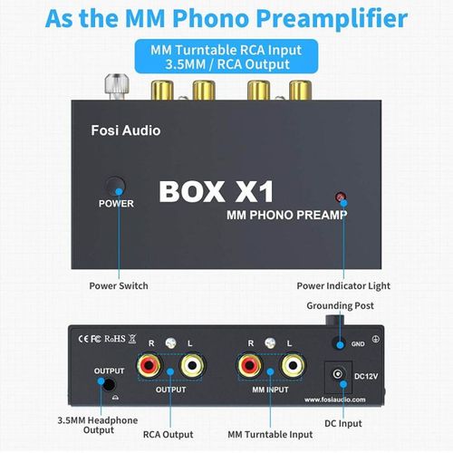 קדם-מגבר לפטיפון Fosi Audio BOX X1-MM עם יציאת אוזניות 3.5 מ