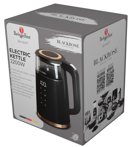 קומקום זכוכית חשמלי 1.7 ליטר Berlinger Haus Black Rose BH9477